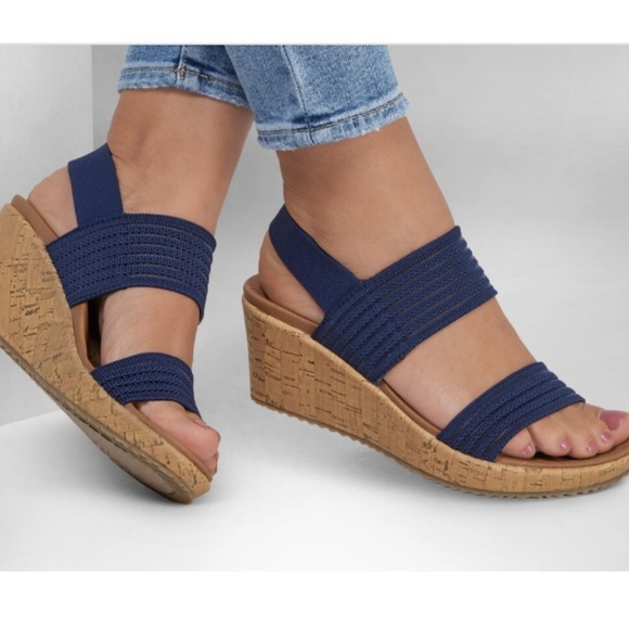 Beverlee (NEW) Blue Sheer Luck Platform Cushioned Comfort Wedge Shoes Size 9 - Picture 1 of 6